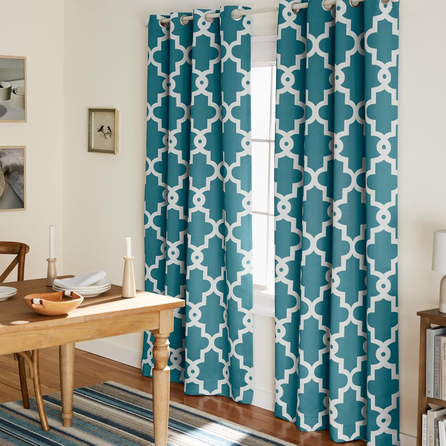 Curtains Ironwork Satin mit Blackout-Tülle-Fenster Vorhang-Paar, Polyester, blaugrün, 52x108 - Görsel 3