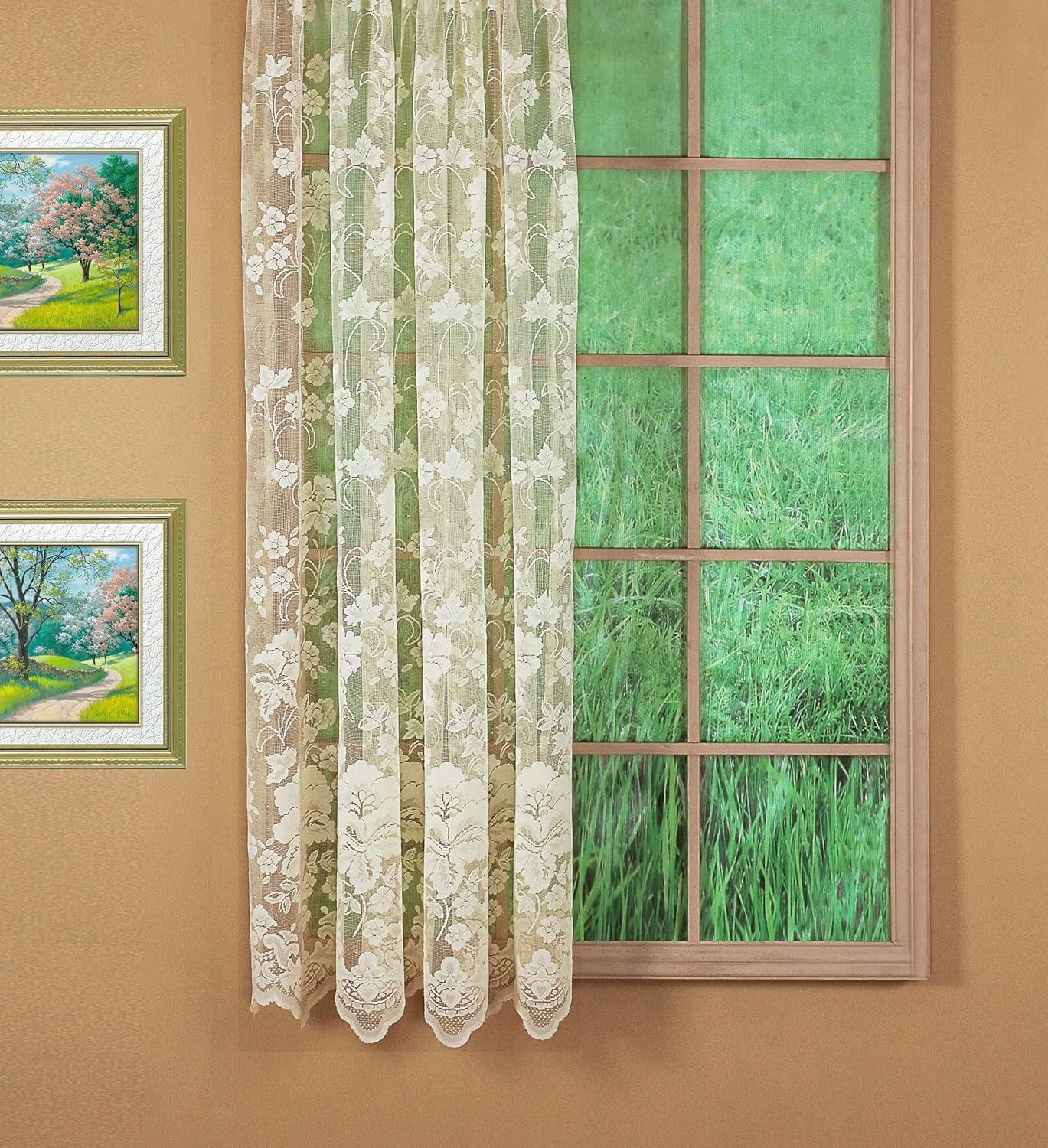 Curtain Çiçekli Asma Panel 160 cm, Fildişi, 60 G x 63 U - Görsel 3