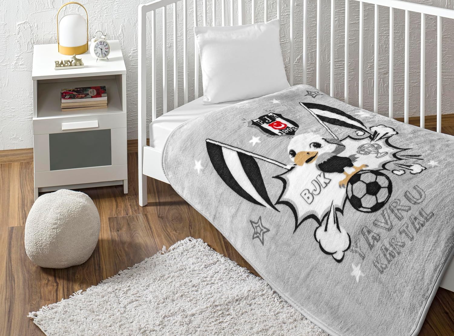 TAÇ Klasik Taraftar Desenli Pamuk-Polyester Karışım Battaniye, Siyah, Beyaz, Bebek
