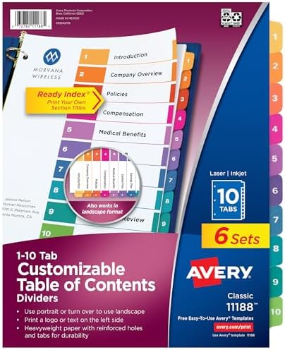 Alternative view of 3 Halka Bağlayıcı için 10 Sekmeli Bölücü, Özelleştirilebilir İçindekiler, Çok Renkli Sekmeler, 6 Takım (11188)