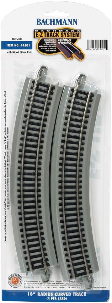 Trains 44501 -Fit E-Z 45,72 cm Yarıçap Kavisli Pist (4/Kart) -Nikel Gümüş Ray, Gri Yol Yatağı-HO Ölçeği, Gri, 6 UK