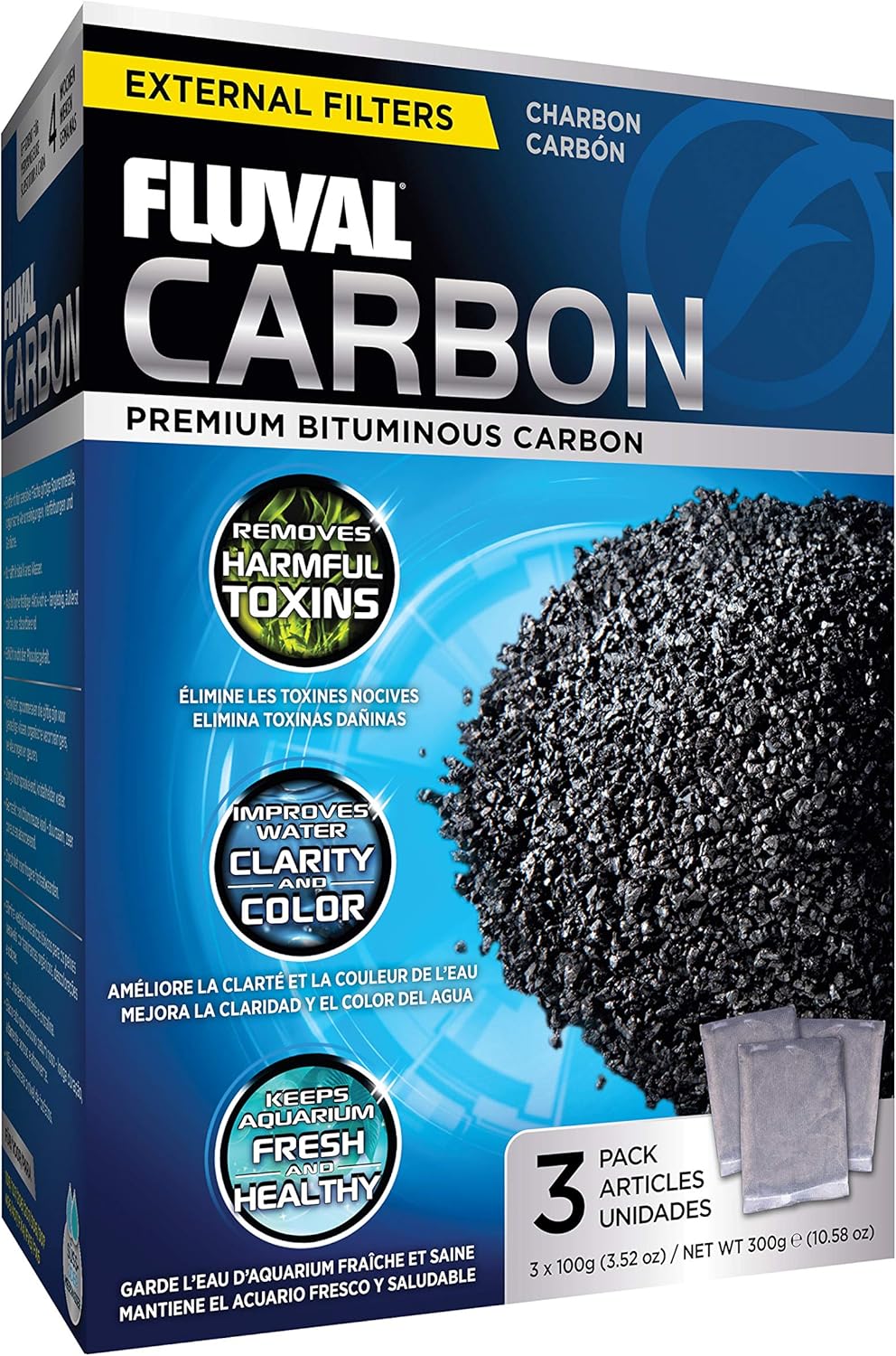 Alternative view of Fluval Akvaryumlar için Karbon Filtre Ortamı, Premium Bitümlü Karbon Uçlar, 100 gram Naylon Torbalar, 3'lü Paket, A1440