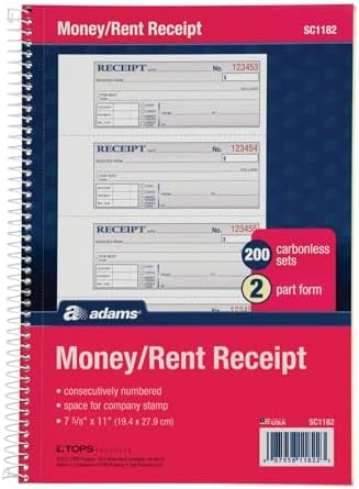 Alternative view of "Money/Rent receipt BK, spiral, 2-parça, 7 – 5/8" x11,200/BK, sold AS 1 her biri