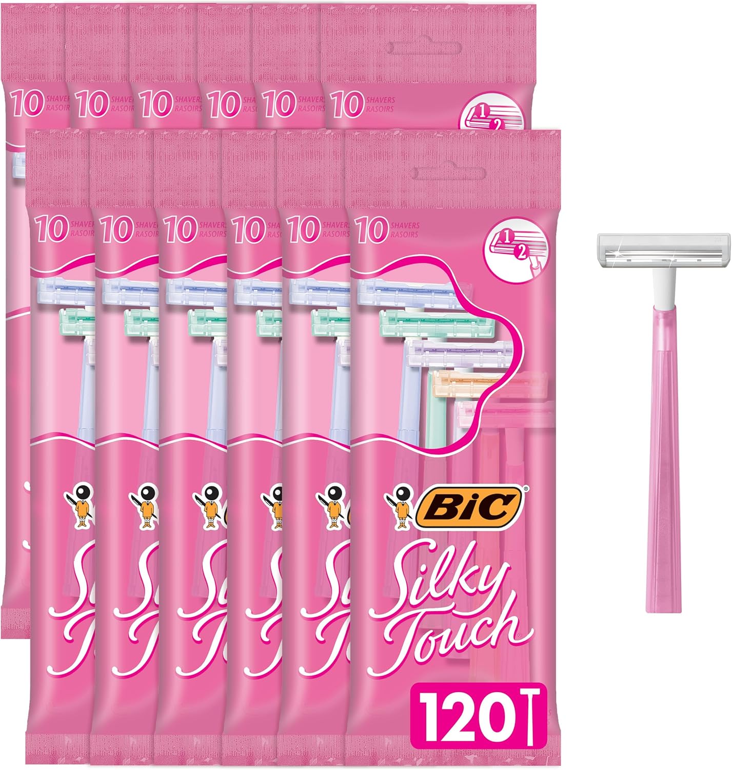 BIC Silky Kadın Çift Bıçaklı Tek Kullanımlık Jilet 10 Adet - 12'li Paket (120 Jilet Rengi)