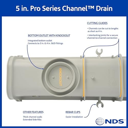 NDS 5 inç Pro Serisi Tahliye Kiti, 5-1/2 inç X 39-3/8 inç Derin Profil Kanalı, Uç Kapakları/Çıkışı, Gri Plastik Izgaralar
