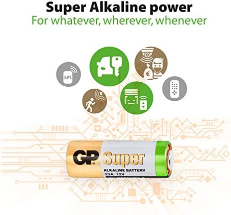 GP23A Süper Alkalin 23A/MN21/V23GA Boy Pil, 12 Volt, 5'li Kart, Bakır/Beyaz/Yeşil