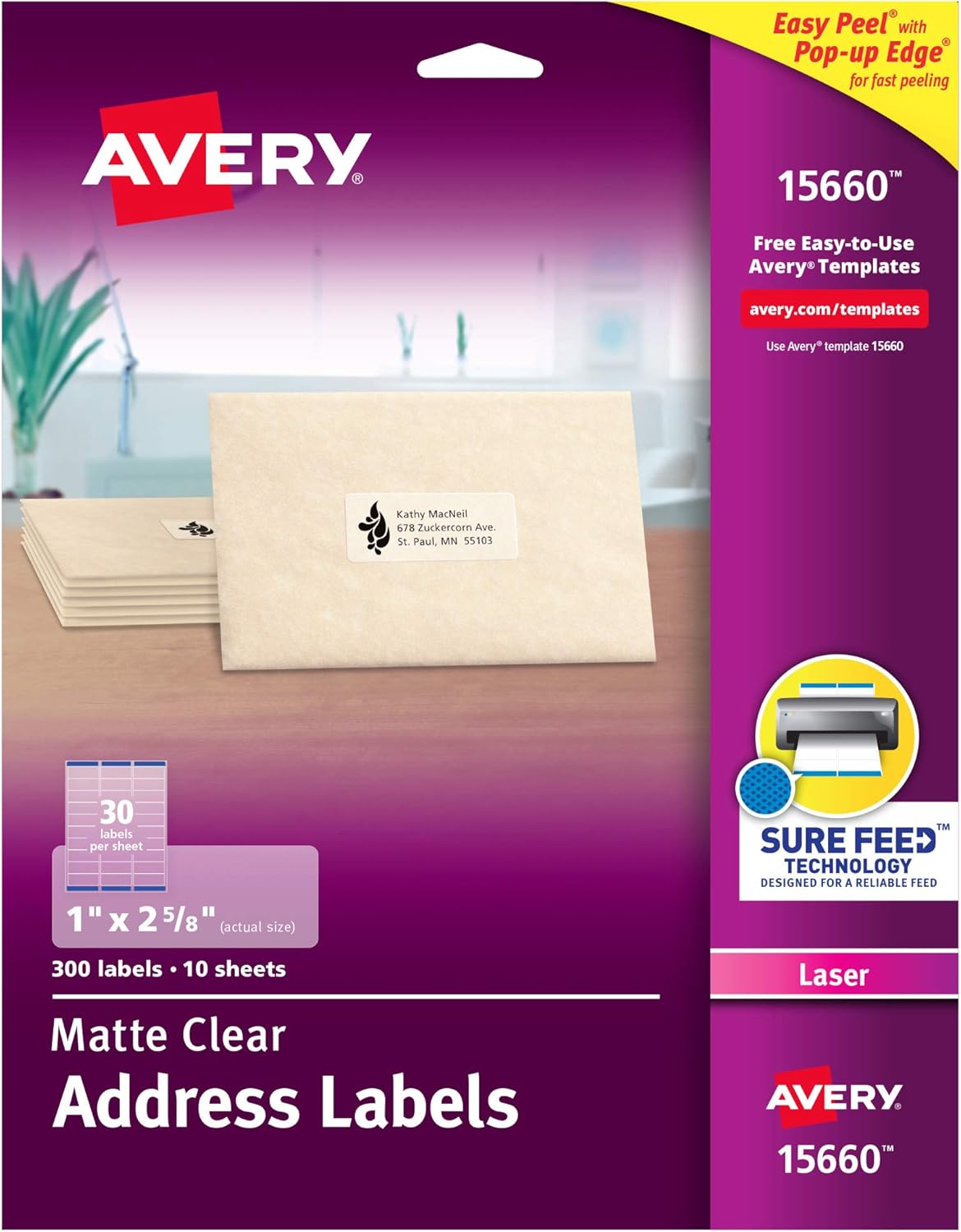 Mat Buzlu Şeffaf Etiket Lazer Yazıcı için, 1" x 2-5/8", 300 Etiket (15660)