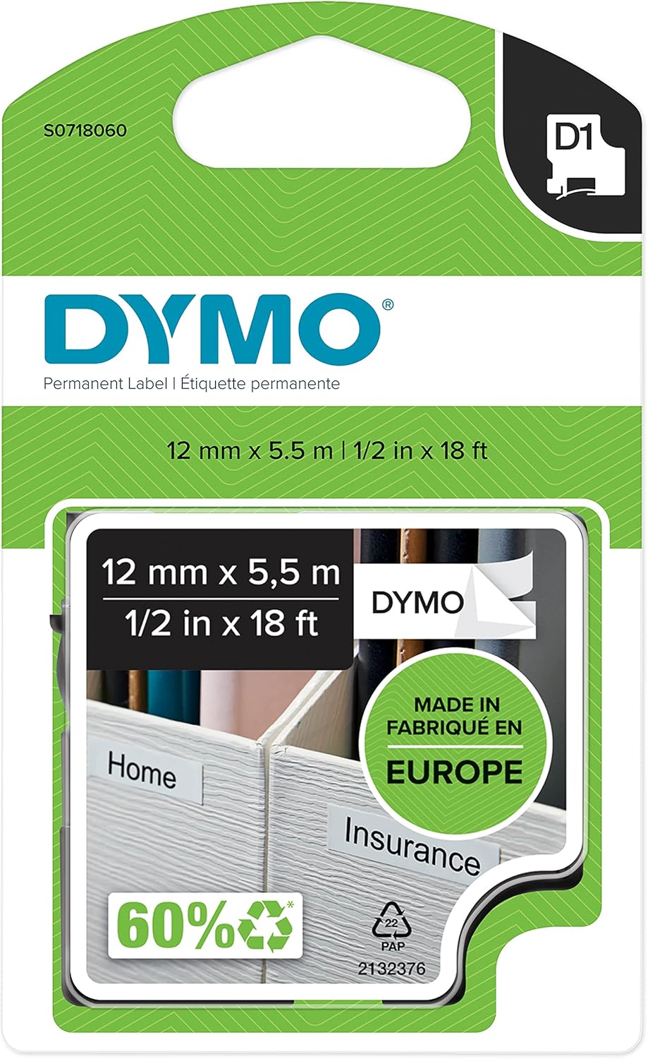 Alternative view of S0718060, Yüksek Performans Kalıcı Polyester (12 mm x 5,5 mt), Siyah/Beyaz (16959)