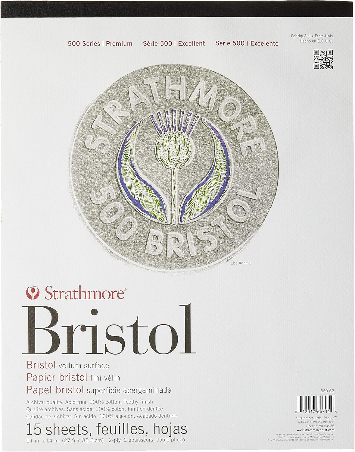 (580-62 500 Serisi Bristol, 2 Katmanlı Parşömen Yüzeyi, 27,9 x 35,6 cm, Beyaz, 15 Yaprak