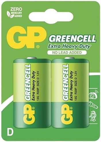 Gp Batteries Gp13G Greencell R20P/1250/D Boy Kalın Pil, 1.5 Volt, 2'Li Kart