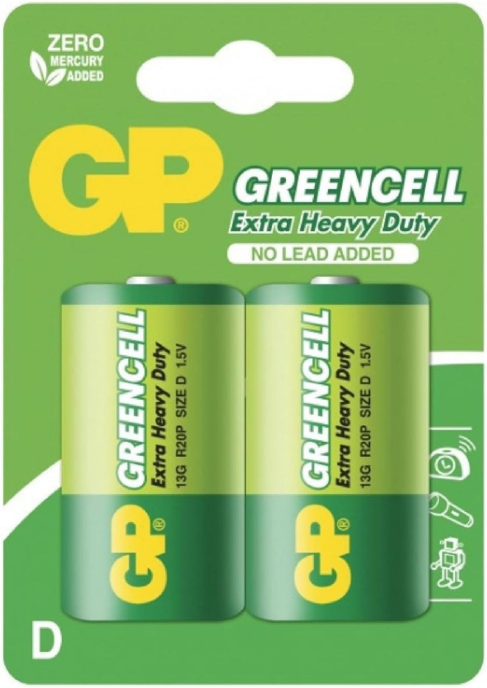 Alternative view of Gp Batteries Gp13G Greencell R20P/1250/D Boy Kalın Pil, 1.5 Volt, 2'Li Kart