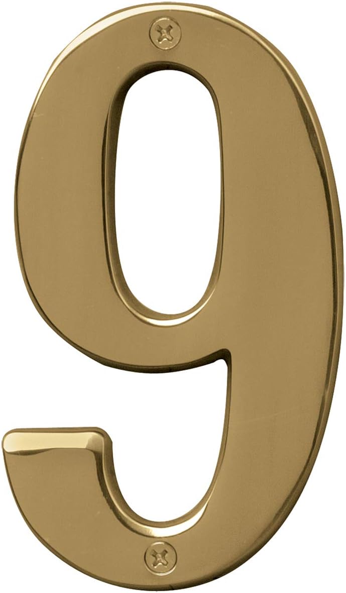 Hy-Ko Products BR-51PB/9 Prestige Number 9 (NINE) 12,7 cm Yükseklik, Cilalı Pirinç Kaplama, 1 Adet