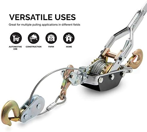 NEIKO 02256A Come Along halatlı vinç, 5 ton (4,5 kg) çekme kapasitesi, 3 ayak, 3 kanca, çift dişli çarklı sağlam güç kablosu, el vinç kablosu, otomobil kaldırma çekici, kurtarma ekipmanı