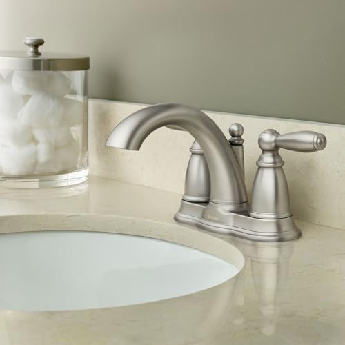 6610BN Brantford Brushed nickel two-handle high arc bathroom faucet with Drain Assembly, Brushed Nickel