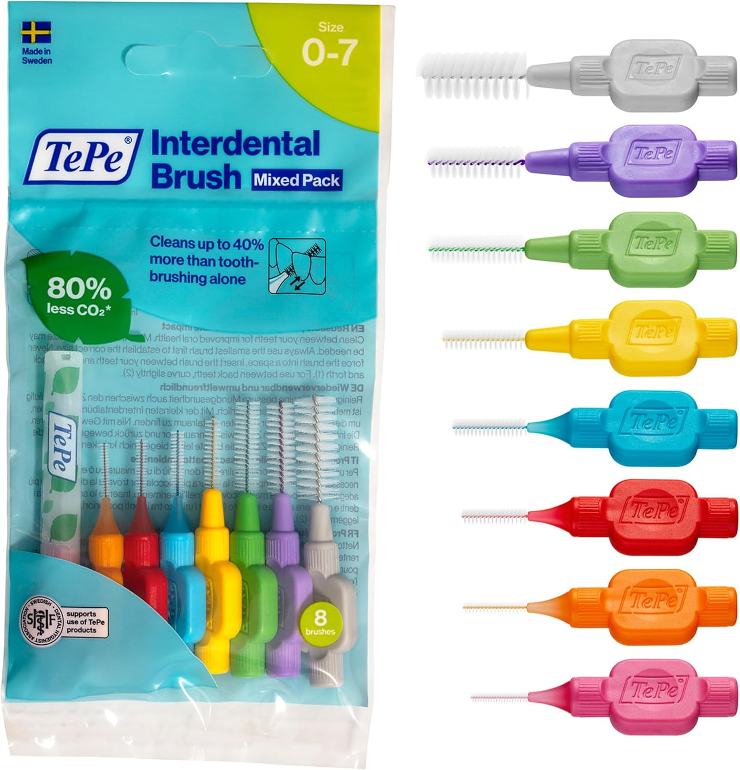 İnterdental fırça karışık ISO boyutu 0-7 (0,4-1,3 mm) / Diş arası boşlukların kolay ve derinlemesine temizlenmesi için / 1 x 8 interdental fırça