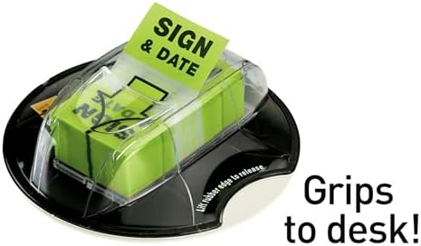 "Sign and Date" Bayrakları, 200/Masa Kavrama Dispenseri, 1 Dispenser/Paket, 1 "Geniş, Parlak Yeşil (680-HVSD)