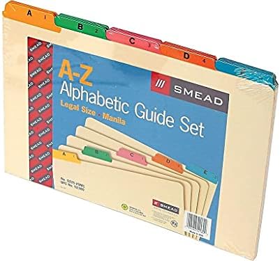 52180 Geri Dönüşümlü Üst Sekme Dosya Kılavuzları, Alfa, 1/5 Tab, Manila/Renkli, Yasal (25'li Set)