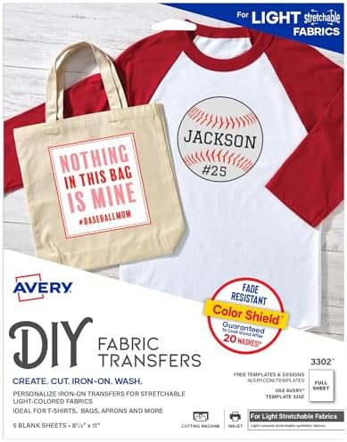 Hafif Kumaşlar için Yazdırılabilir Gerilebilir Isı Transfer Kağıdı, 8.5 "x 11", Mürekkep Püskürtmeli Yazıcı, 5 Yaprak (3302)