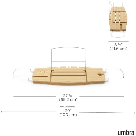 020390 - 390 Aquala Badcaddy, Küvet Üzerine Koyulan Tezgah, Kitap Desteği ve Bardak Tutucuya Sahip, Bambu, Doğal