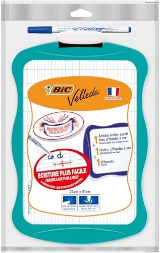 BIC Velleda Mini Beyaz Tahta, Kalem 1721, Silgi, 20 x 30 cm. Yazı Tahtası, Mavi Kalem ve Silgi ile Birlikte