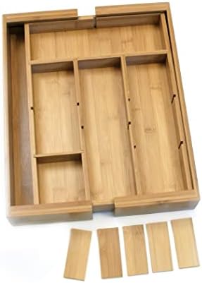 International 8882 Bambu Ahşap Çıkarılabilir Bölücüler ile 18-3/4 "Sofra Takımı Çekmece Organizatörüne Genişletilebilir