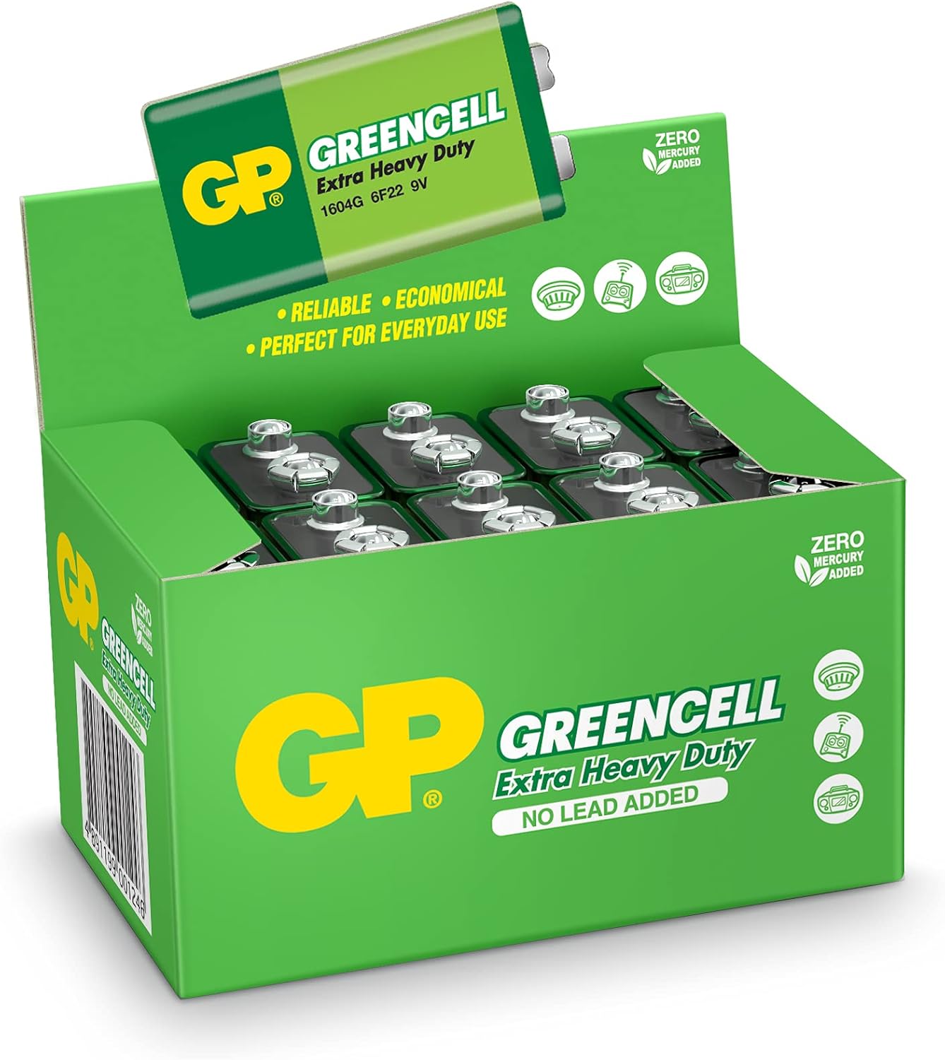 Gp Batteries Gp1604G Greencell 6F22/1222/9V Pil, 9 Volt, 10'Lu Kutu