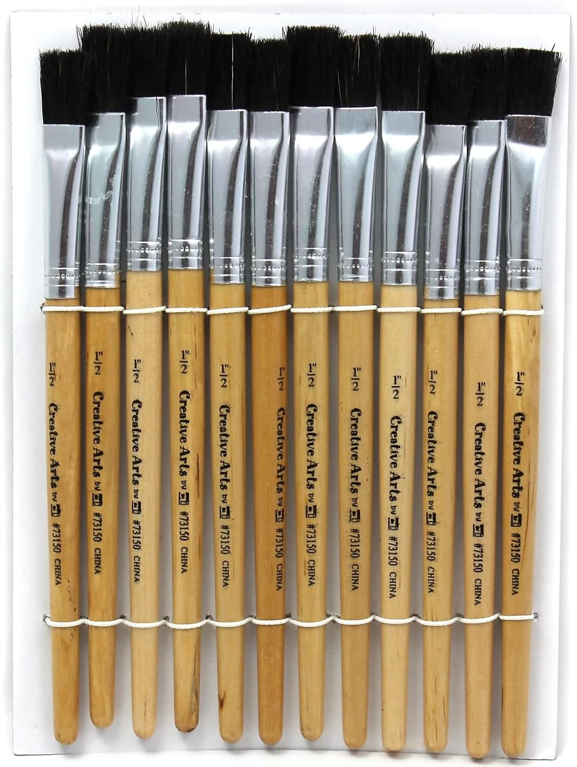 Alternative view of Flat Tip Easel Paint Brushes, Short Stubby Handle, 0.50 Inch, Natural Handles, Bristles, 12/Pack