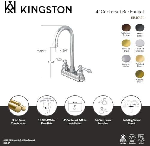 KB495AL Victoria Yüksek Kemerli Çubuk Musluk, 4-3/4", Yağlı Ovuşturulmuş Bronz