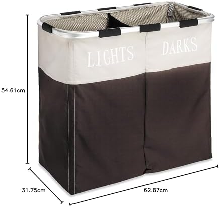 Whitmor Easycare Çift Çamaşır Sepeti - Işıklar ve Karanlıklar Ayırıcı - Espresso, 2 Bölmeli