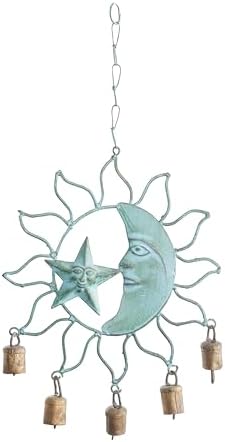 Deco 79 Metal Güneş ve Ay Çanı Çanlı, 33 cm x 28 cm x 2,5 cm, Turkuaz