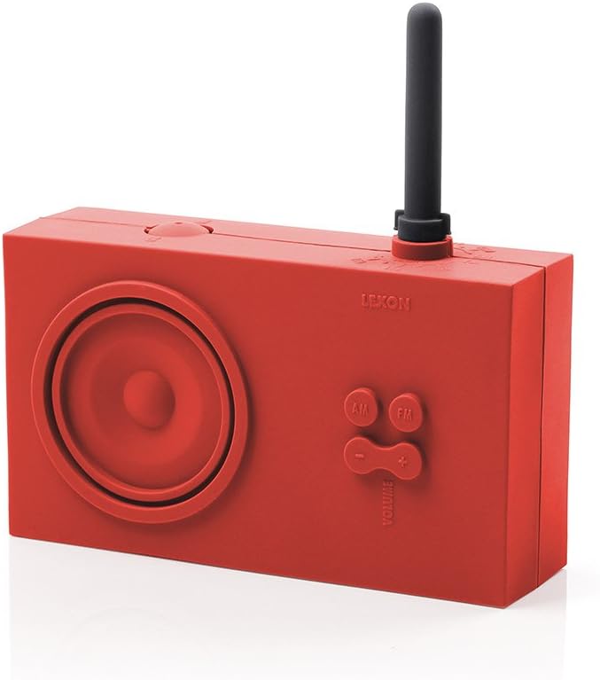 LA42 Tykho Retro FM Radyo - Tasarım Ödüllü Taşınabilir Radyo - Islak Elle Kullanıma Uygun Silikon Kaplama - Kırmızı