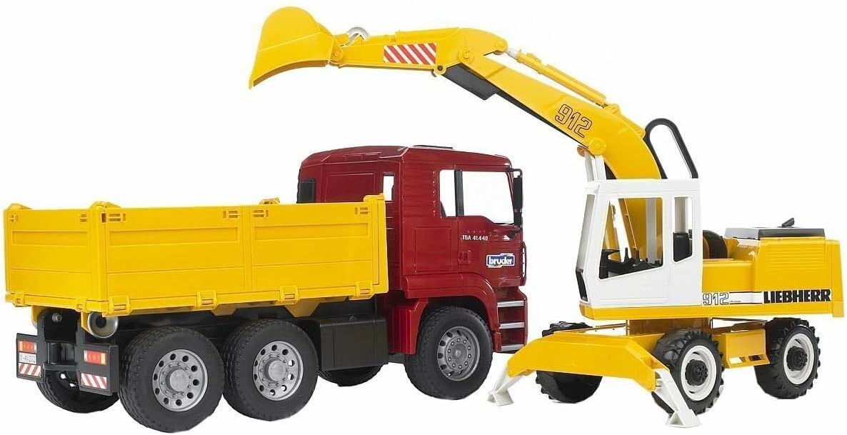 Bruder - Man Damperli Kamyon Ve Liebherr Ekskavatör Ölçekli Model