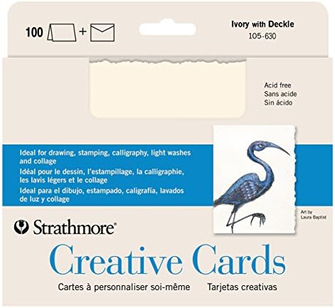 Yaratıcı Kartlar, Deckle Kenarlı Fildişi Rengi, 12,7 x 17,5 cm, 50'li Paket, Zarflar Dahildir - Düğünler, Etkinlikler, Doğum Günleri için Boş Tebrik Kartları