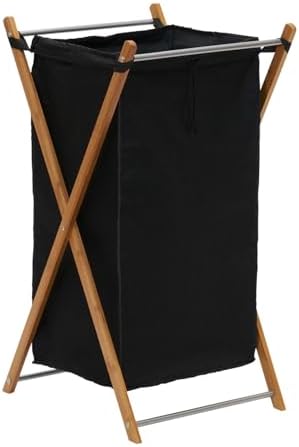 Alternative view of Essentials 6540-1 Katlanabilir Bambu X-Frame Çamaşır Sepeti | Siyah Kanvas Çantalı Bambu Çerçeve, Kahverengi