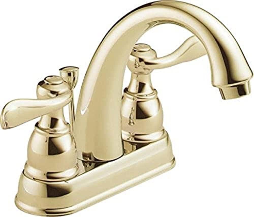 Windemere Banyo Bataryası, Altın Banyo Lavabo Bataryası, 2 Saplı Banyo Bataryası, Metal Tahliye Montajı, Parlak Pirinç B2596LF-PB