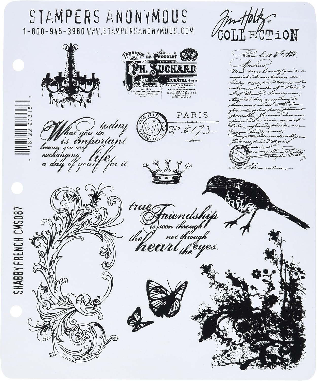 Alternative view of Tim Holtz 7 x 21,6 cm kendiliğinden kauçuk damga seti Shabby French