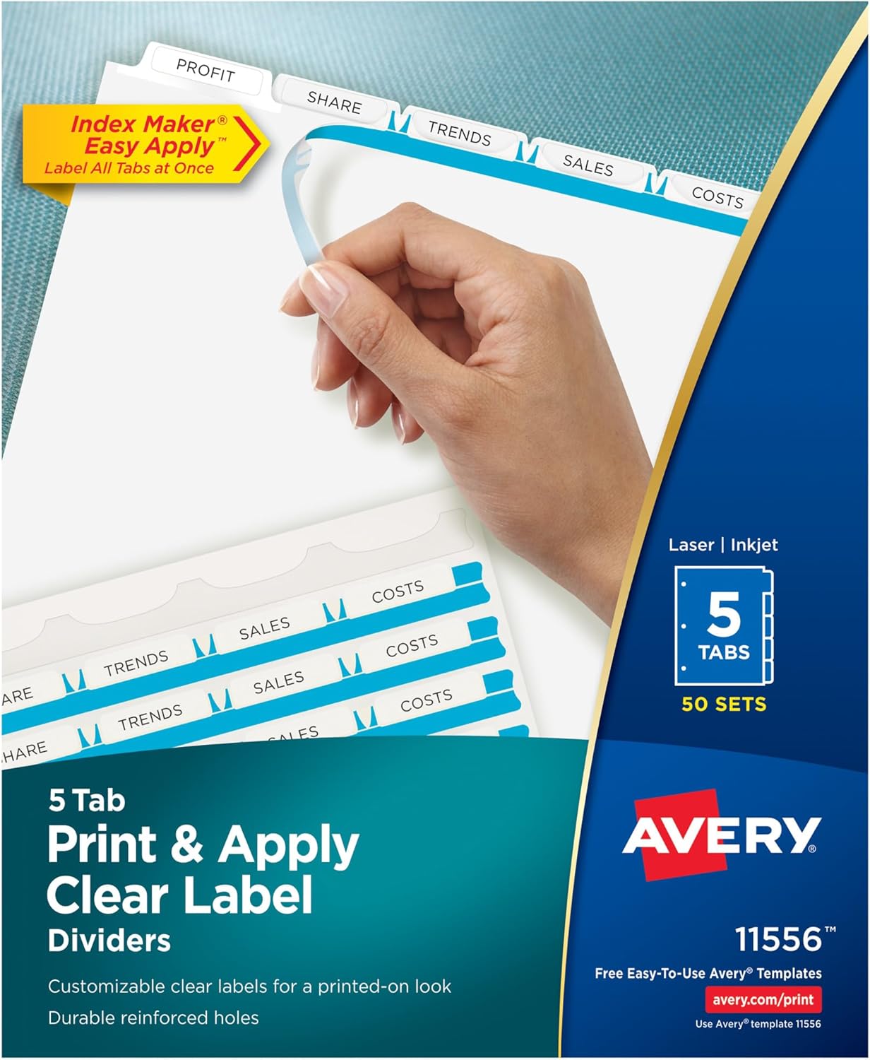 Alternative view of Maker Clear Label Punched paylaştırıcı, 5-TAB,, beyaz, 50 Sets