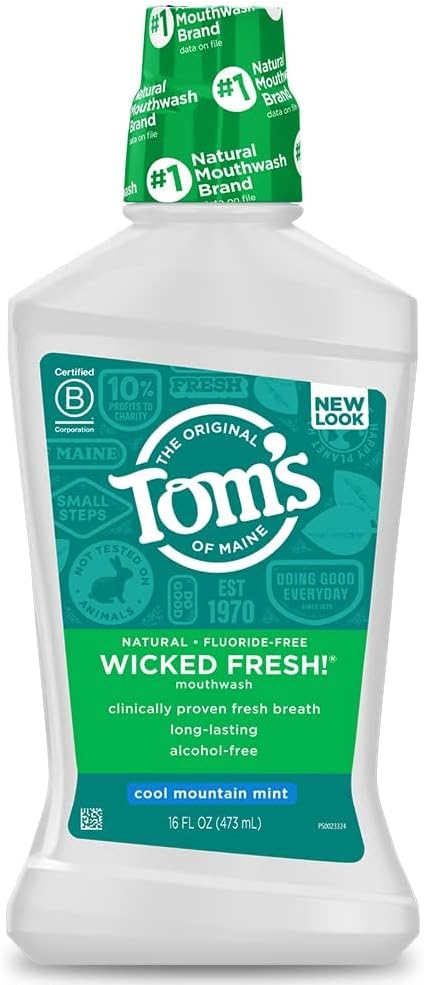 Tom's of Maine Doğal Wicked Fresh Alkolsüz Gargara, Serin Dağ Nane Yeşili, 16 oz. (Ambalaj Değişebilir)