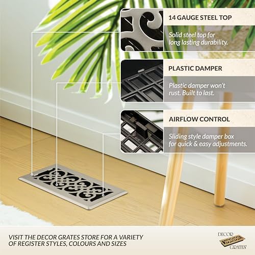 4-inç 12 inç kaydırma Floor Register, Kahverengi, SPH412-NKL