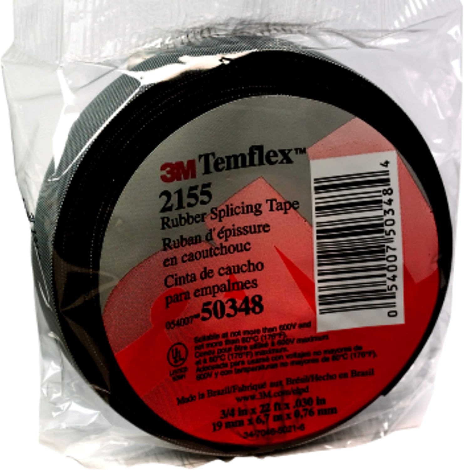 3M Temflex 2155 Kauçuk Elektrik Bandı, 1.9 cm x 6.7 m, Siyah, Kendinden Kaynaşan Yalıtım Bandı, 1 Rulo