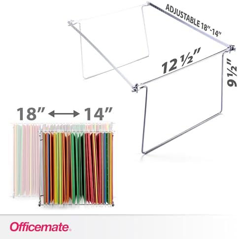 Askılı Dosya Çerçevesi, Mektup Boyutu, Ayarlanabilir 30,5 cm ila 45,5 cm, 2 Adet (1'li Paket) Gümüş