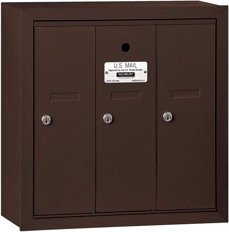 Salsbury Industries USPS Erişimli ve 3 Kapılı 3503ZSU Yüzeye Monte Dikey Posta Kutusu, Bronz