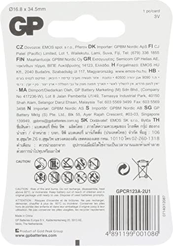 Gp Batteries Gpcr123A Dl123A/Cr123A Boy Lityum Pil, 3 Volt, Tekli Kart