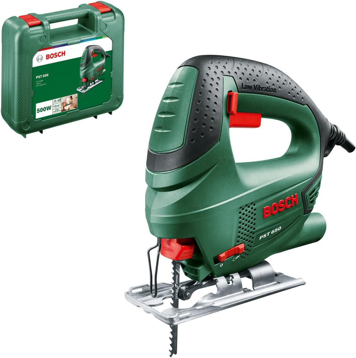 and PST 650 Elektrikli Dekupaj Testreresi, 500 Watt, Ahşapta 65 mm, Çelikte 4 mm Kesme Derinliği, Taşıma Çantasında