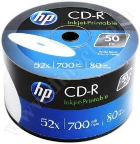 HP CD-R80 Full Face yazdırılabilir 700 MB 52 X (50 adet, her biri 80 dakikalık hatırlatılabilir CD toplu paketli makara)