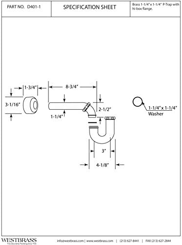 Alternative view of Westbrass D401-1-62 Yüksek Kutu Flanşlı Pirinç P-Trap, 1-1/4 inç x 1-1/4 inç, Mat Siyah
