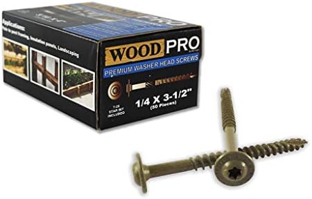 WoodPro Fasteners ST14X312-50PC 1/4-inç x 3-1/2-inç Uzunluk Yuvarlak Yıkama Başlığı Dış Ahşap Vidalar, 50'li Paket, Altın