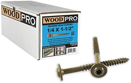 WoodPro Fasteners ST14X112B 1/4-inç x 1-1/2-inç Uzunluk Yuvarlak Yıkayıcı Başlı Dış Ahşap Vidalar, 250'li Paket, Altın