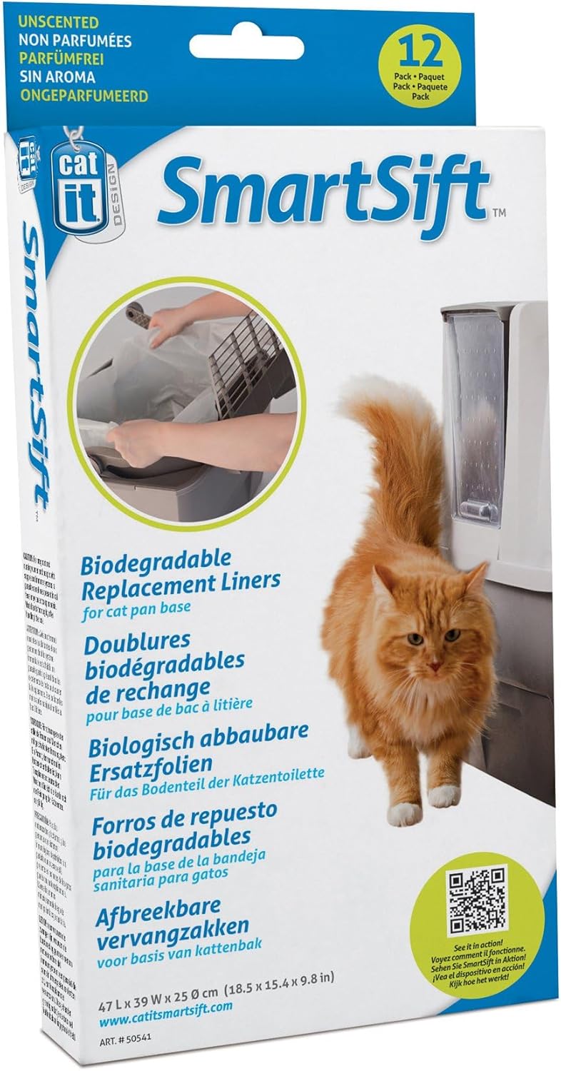 Smart Sift kedi tuvaleti için biyolojik olarak çözünebilir altlıklar, 40 x 25 x 22 cm, 12'li paket
