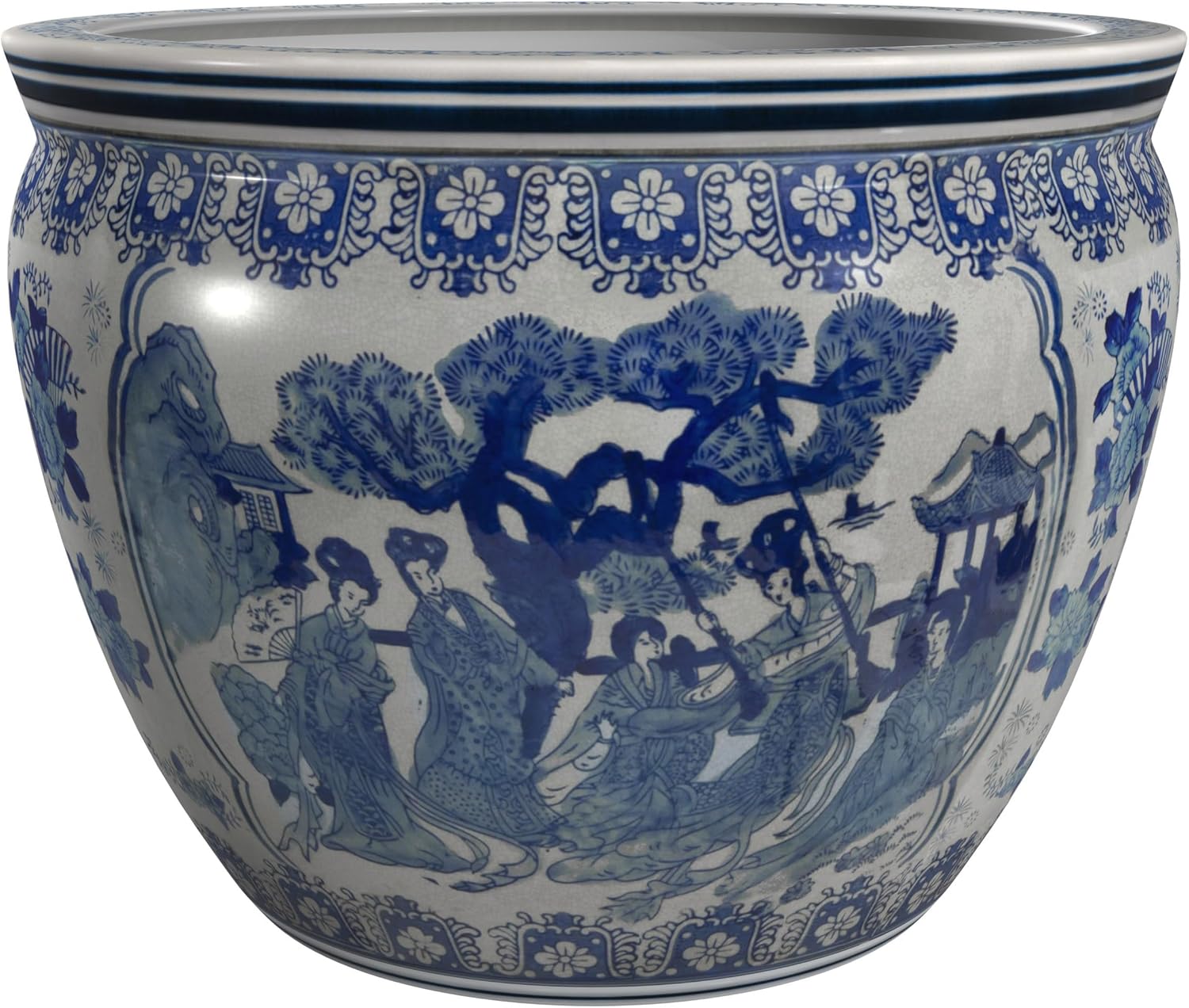 Alternative view of Oriental Furniture 30,48 cm Bayan Mavi ve Beyaz Porselen Balık Kasesi